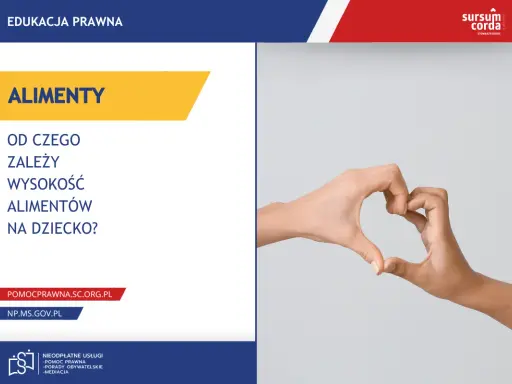 Dwie dłonie tworzą serce. Grafika informuje, od czego zależy wysokość alimentów na dziecko.