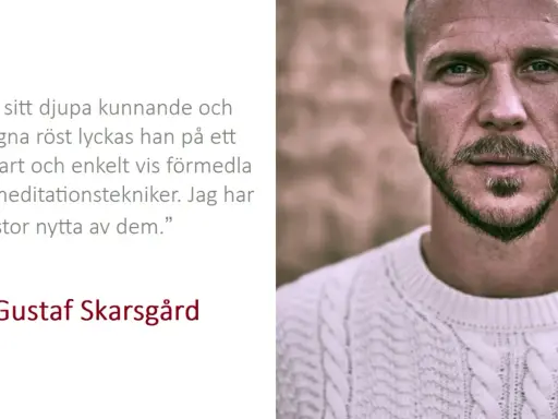 Gustaf Skarsgård, som likt Joseph Goldstein, förmedlar meditationstekniker med djup kunskap och lugn röst.