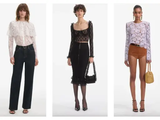 Modelli con maglietta di pizzo: cosa mettere sotto? Jeans scuri, gonna nera o shorts in camoscio per look diversi.