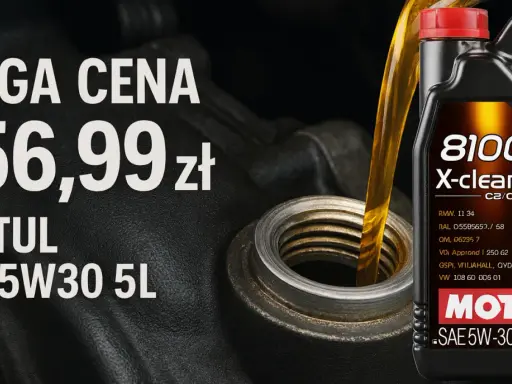 Olej silnikowy Motul 8100 X-cleanEFE 5W30 5L wylewany do silnika.