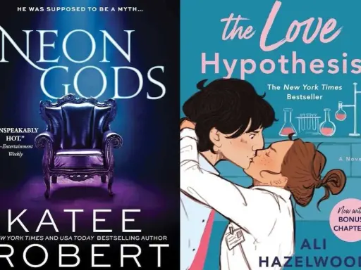 Copertine di libri "Neon Gods" e "The Love Hypothesis", perfetti per chi ama i libri spicy.