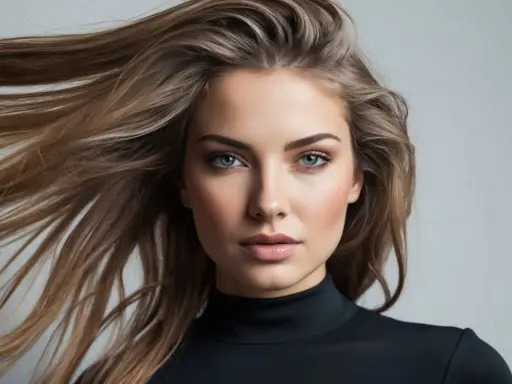Frauenkopf mit wehendem Haar, das auf die Kraft von Shampoo Protein hinweist.