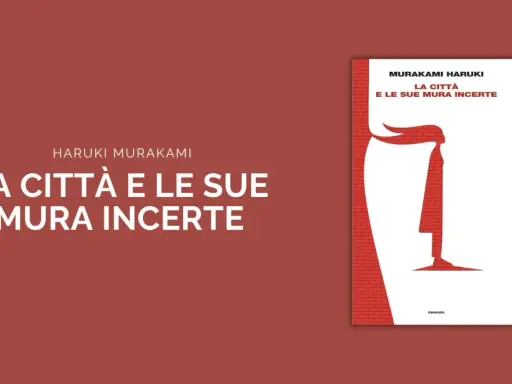 La copertina del libro "La città e le sue mura incerte" di Haruki Murakami, con una figura stilizzata che emerge da un muro di mattoni rossi.