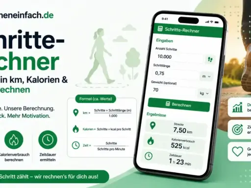 Schritte-Rechner zeigt, wie lange 10.000 Schritte dauern. Berechnet Distanz, Kalorien & Zeit. Mehr Motivation für deine Aktivität.