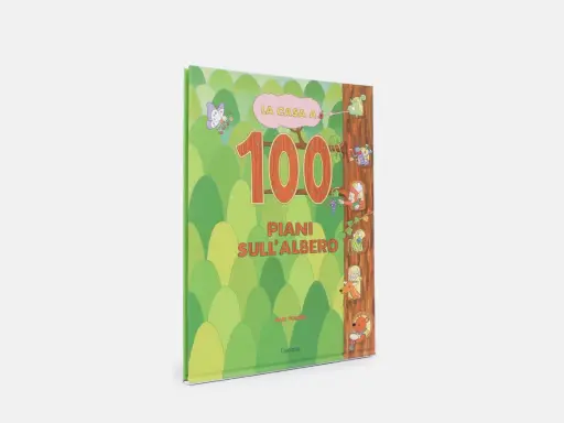 Copertina del libro "La casa a 100 piani sull'albero" con simpatici animali che abitano in un albero.