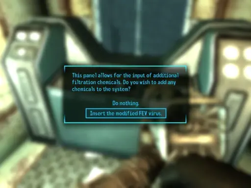 Interfejs w grze Fallout 3 DLC pozwala na dodanie zmodyfikowanego wirusa FEV.