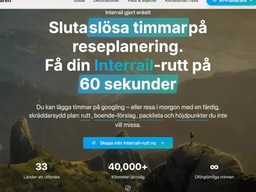 Planera din interrail europa-resa på 60 sekunder. Få en skräddarsydd rutt, boendeförslag och packlista.