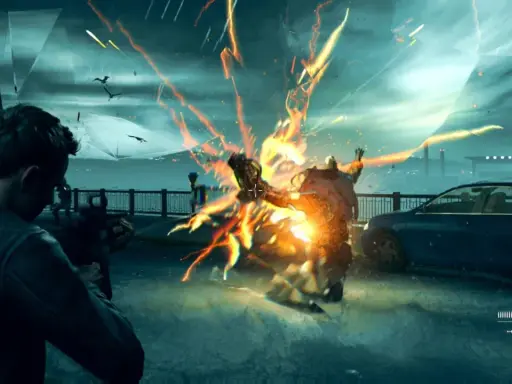 Jack Joyce walczy z wrogiem w wybuchu energii. Spolszczenie Quantum Break zapewnia immersję w tę akcję.