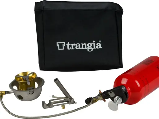 Trangia multifuel-brännare med bränsleflaska och förvaringspåse. Perfekt för äventyr i naturen.