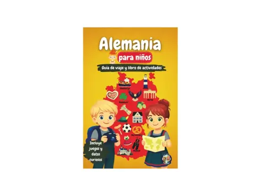 Un libro ilustrado sobre Alemania para niños, con un mapa y dibujos de atracciones. ¡Una aventura divertida para explorar Alemania con niños!