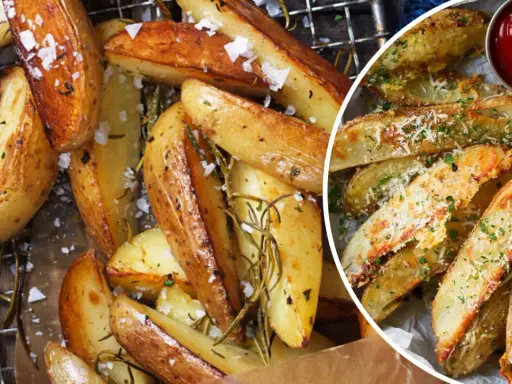 Krispiga klyftpotatis i ugn, perfekt kryddade med örter och flingsalt. En härlig rätt som passar till det mesta.