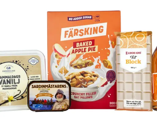Glass, flingor, choklad, sardiner och dryck. Vissa produkter kan innehålla emulgeringsmedel farligt för hälsan.