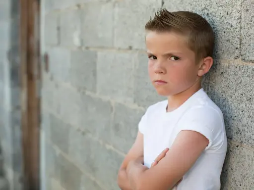 Niño con brazos cruzados y expresión desafiante. La esperanza es que el trastorno negativista desafiante se cura con apoyo.