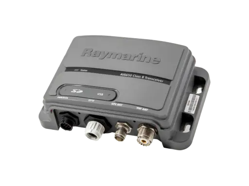 Émetteur-récepteur AIS650 Class B Raymarine, avec ports pour GPS, VHF, alimentation et données. Idéal pour la sécurité en mer.