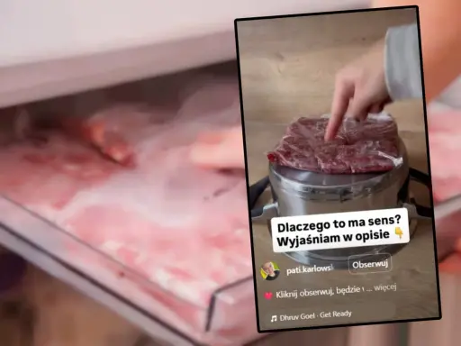 Sposób, jak szybko rozmrozić mięso, pokazany na filmie. Mięso w woreczku na garnku.