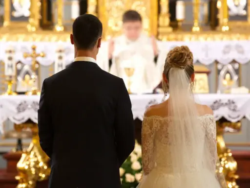 Para młoda przed ołtarzem, świadectwo ich miłości i wiary. To właśnie dlatego chce zawrzeć małżeństwo w kościele, by ich związek błogosławił Bóg.