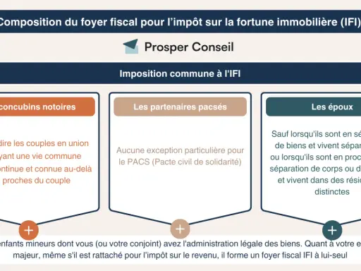 Composition du foyer fiscal pour l'IFI : concubins notoires, partenaires pacsés, époux. Les enfants mineurs forment un foyer fiscal IFI avec leurs parents.