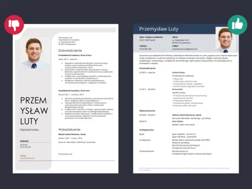 Przedstawiciel handlowy jak zacząć? CV Przemysława Luty pokazuje doświadczenie w sprzedaży, negocjacjach i budowaniu relacji z klientami.