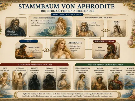 Stammbaum der Aphrodite: Eros, der Sohn der Aphrodite, ist als Gott der Liebe dargestellt.