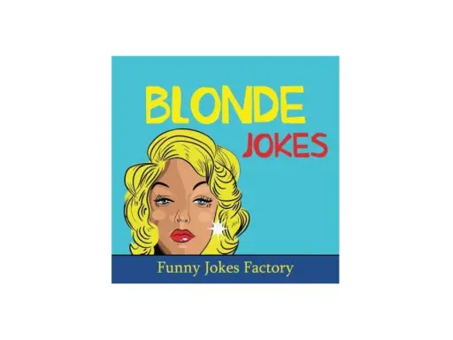 Ilustracja w stylu pop-art z blondynką i napisem "BLONDE JOKES".