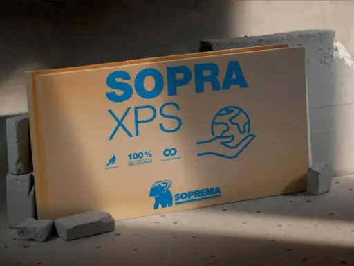 Plaque de polystyrène extrudé SOPRA XPS, 100% recyclable, soutenant l'économie circulaire.
