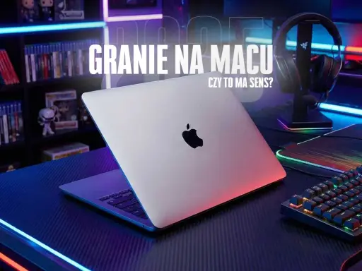 MacBook z podświetlaną klawiaturą i słuchawkami gamingowymi. Czy granie na Macu ma sens?