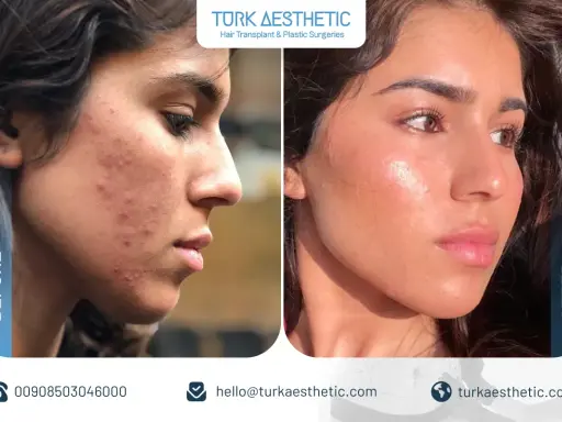 Prima e dopo un trattamento co2 laser viso per acne e imperfezioni. Pelle visibilmente più liscia e luminosa.