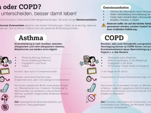 Asthma vs. COPD: Unterschiede, Gemeinsamkeiten & Behandlungsziele. COPD-Begleiterkrankungen sind häufig, z.B. Herzprobleme.