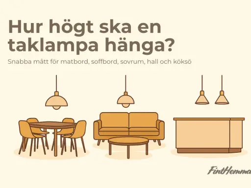 En illustration visar hur högt en lampa till runt matbord bör hänga, samt andra möbler.