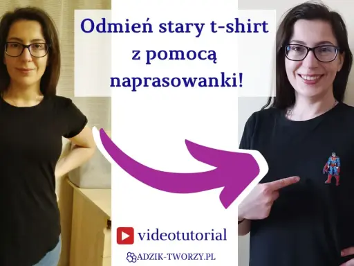 Kobieta pokazuje, jak odmienić stary t-shirt, dodając naszywkę z Supermanem. To prosty sposób na diy t shirt!