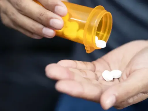 Dłoń wysypuje białe tabletki z pomarańczowego pojemnika. Czy to oxycodone? Co to jest i jak działa?