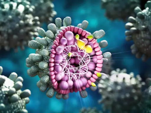 Detaljerad bild av hepatit B-virus. Inkubationstiden kan variera, men viruset sprider sig snabbt.