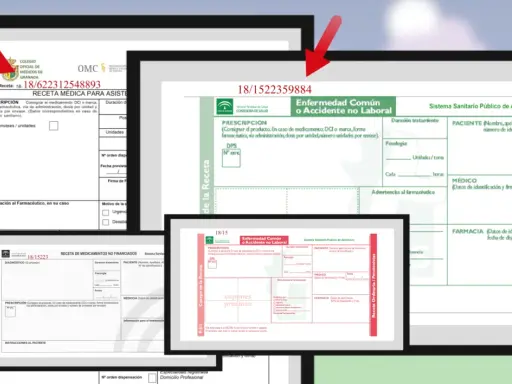 Varias recetas médicas españolas, algunas con sellos y números de identificación.