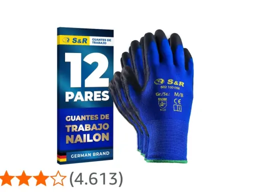 Pack de 12 pares de guantes de trabajo de nailon con recubrimiento de nitrilo. Protegen tus manos.