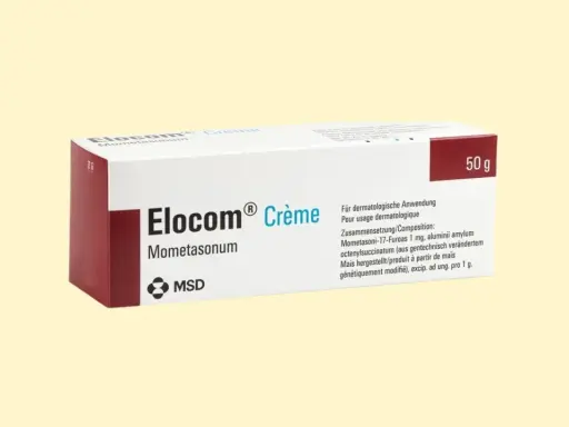 Opakowanie maści Elocom 50g, zawierającej mometasonum, stosowanej w leczeniu schorzeń dermatologicznych.