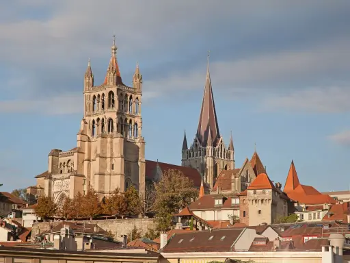Cattedrale di Losanna e tetti rossi, un panorama da non perdere per chi cerca cosa vedere a Losanna.