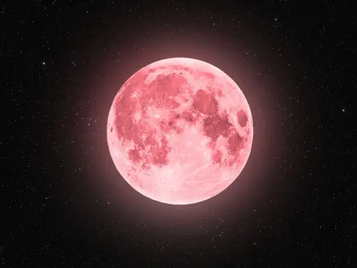 Różowy księżyc w strzelcu, otoczony milionami gwiazd, niczym kosmiczny łucznik celujący w nocne niebo.