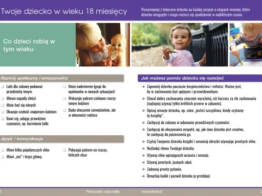 Skok rozwojowy 18 miesiąc: dziecko okazuje czułość, bawi się w udawanie, mówi kilka słów. Pomagaj mu, chwaląc i opisując emocje.