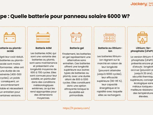 Comparaison des batteries pour panneau solaire : plomb-acide, AGM, gel, lithium-ion et LiFePO4. La batterie lampe solaire idéale dépend de vos besoins.