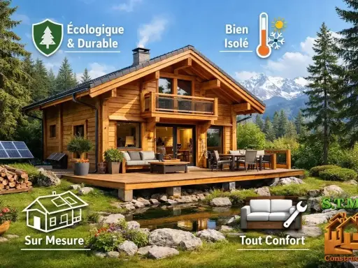 Magnifique chalet madrier, écologique, bien isolé, sur mesure et tout confort, niché dans un paysage de montagne verdoyant.
