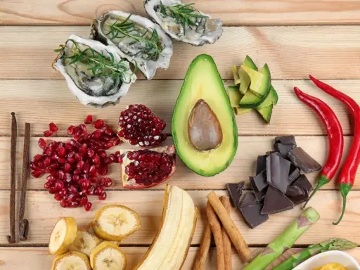 Owoce morza, awokado, czekolada, chili, granat, banan, wanilia, cynamon i szparagi – składniki, które tworzą afrodyzjaki jedzenie.