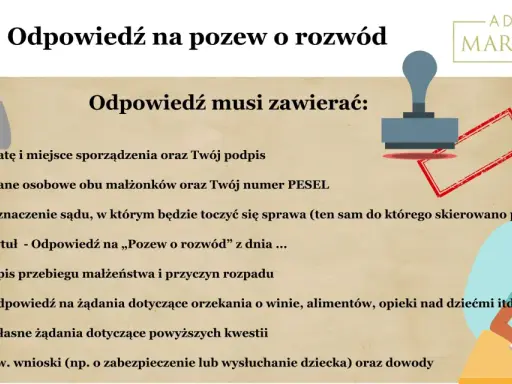 Odpowiedź na pozew o rozwód: lista elementów, które musi zawierać dokument, by był kompletny.