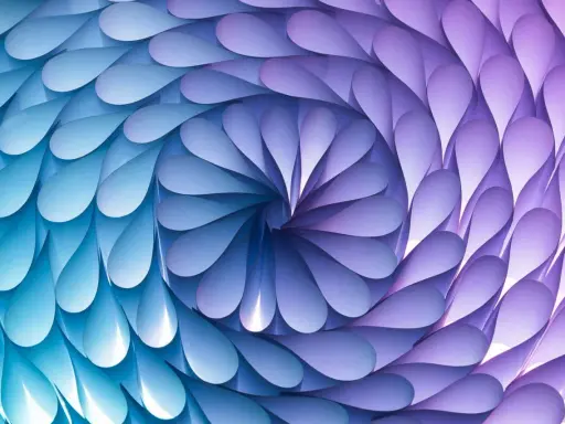 A mesmerizing spiral pattern in art, formed by overlapping teardrop shapes in shades of blue and purple, creating a sense of depth and movement.
