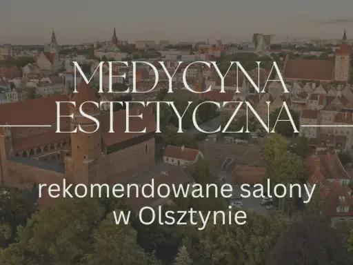 Widok z lotu ptaka na zamek i miasto z napisem "Medycyna Estetyczna".