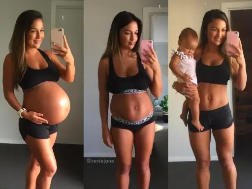 Vorher-nachher-Bauch: Schwanger, kurz nach der Geburt und mit Baby.