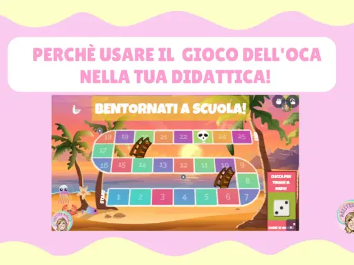 Un genially gioco dell'oca con tema "Bentornati a scuola" su una spiaggia tropicale. Perfetto per rendere la didattica divertente!