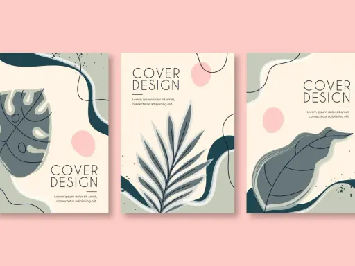 Trois maquettes de couverture de livre avec des motifs abstraits et des feuilles tropicales. Une belle idée de couverture de livre pour un projet nature.