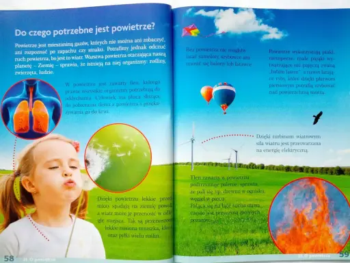 Dzieci z klasy 3 uczą się o powietrzu: płucach, dmuchawcach, balonach i wiatrakach.