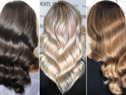 Drei Frisuren: dunkles Braun, Platinblond und Honigblond. Welche Haarfarbe passt zu mir?