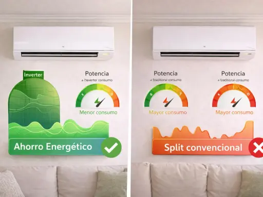Comparativa de aire acondicionado: Inverter vs. Split convencional. Descubre qué significa invertir en aire acondicionado para un menor consumo y ahorro energético.